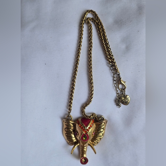 Betsey Johnson India Elephant Necklace Bling Rhinestones Adjustable Length 21" - Picture 9 of 10